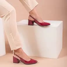Sapato Scarpin feminino Slingback Moda Boho Fivela Social Bico Fino Salto Grosso Confortavel