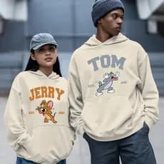 Kit Casal Blusa Moletom Canguru tom e jerry namorados Feminino Masculino Flanelado Unissex Inverno Algodao