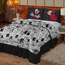 COLCHA JORNAL KING 3 PEÇAS MICKEY E MINNIE 100% ALGODÃO