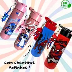 Garrafinha Infantil Homem-Aranha |Harry Pother | Stitch 700ml com Chaveiro Alça superior