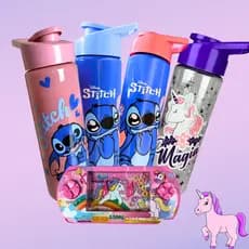 Garrafinha Stitch 700ml Infantil Escolar + Brinquedo Divertido Resistente ENVIO RÁPIDO