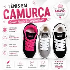 Tênis Infantil em Camurça | Confortável, Leve e Antiderrapante | Preto, Cinza e Preto/Rosa