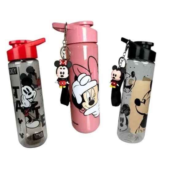 Garrafa Infantil 700ml Mickey e Minnie | Escolar | Tampa Abre/Fecha | Acompanha lindo Chaveiro