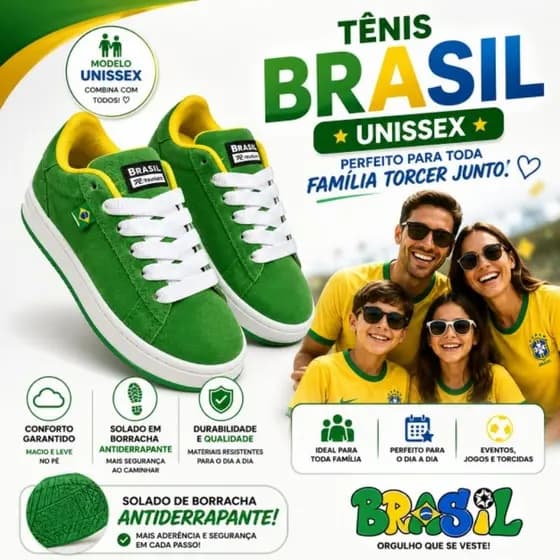 Tênis Brasil Copa | Verde e Amarelo unissex | Confortável | Envio Rápido do  Nº26 ao Nº43