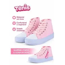 Tênis Infantil Feminino Rosa de Lona | Confortável, Leve e Antiderrapante | Costuras Reforçadas | ENVIO RÁPIDO