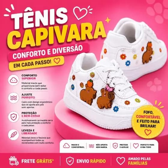 Tênis Infantil Capivara Branco Confortável Com Chaveiro Escola Passeio ENVIO RÁPIDO