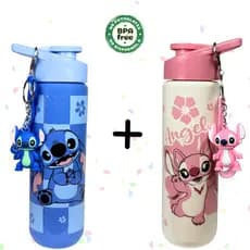 Kit 2 Garrafinhas Infantil Stitch 700ml + Chaveiro | Squeeze Escolar BPA Free | Resistente | Envio Rápido