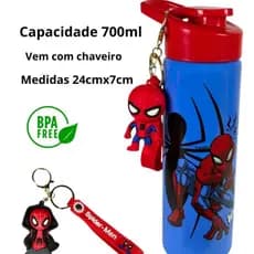 Garrafa Infantil Homem Aranha Azul 700ml com Chaveiro 3D - Leve e Resistente, Impressão de Alta Qualidade