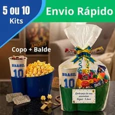 Kit 5 ou 10 Balde de Pipoca + Copo Brinde Copa do Mundo Jogos Futebol Filme Cinema Baldinho