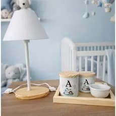 Kit Higiene Bebê com Abajur Incluso Porcelana Personalizado Menino com Bandeja Pinus | Decoração Quarto Infantil