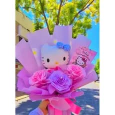 buquê de flores de cetim,rosas eternas,buquê Hello kit,buquê de rosas com Hello kit