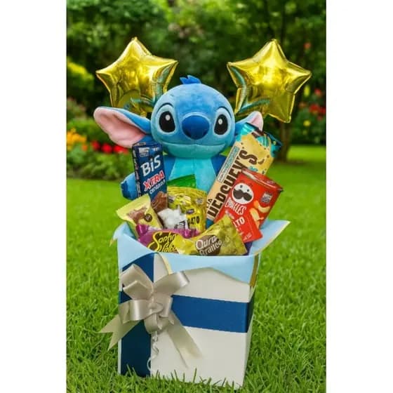 kit de presente Sticht,cesta de chocolates, guloseimas com urso Sticht, presente dia das crianças, namorados