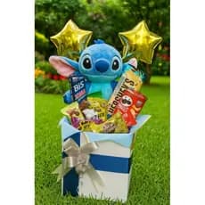 kit de presente Sticht,cesta de chocolates, guloseimas com urso Sticht, presente dia das crianças, namorados