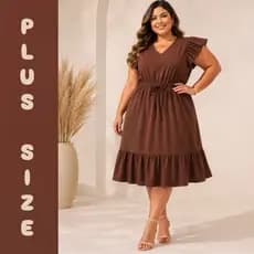 PLUS SIZE Vestido feminino midi moda evangélica manga curta igreja culto casamento estiloso elegante