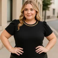 Blusa semi cropped ribana feminina plus size curve moderna manga curta branca vermelha preta marrom