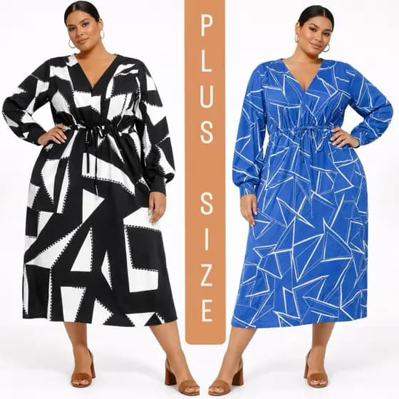 Vestido estampado plus size manga comprida inverno frio elegante confortável longuete moda evangélic