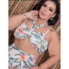PLUS SIZE biquini feminino estampado cintura alta estiloso praia piscina resort chique bojo reforçad