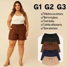 PLUS SIZE Short social feminino alfaiataria chique elegante elástico curve linhão elegante linho