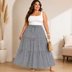 Saia longa 3 marias feminina plus size babado soltinha lisa zigzag floral estilosa igreja culto