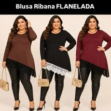 Blusa frio feminina flanelada manga comprida plus size térmica canelada ribana inverno renda vestleg