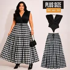 Saia longa feminina PLUS SIZE onca listra animal print oncinha zigzag floral babado rodada rodeio