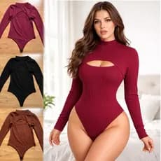 Body feminino manga longa gola alta decote canelado bubble inverno frio estiloso plus size decotado