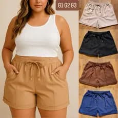 Short plus size G1 G2 G3 alfaiataria social curv linhão elegante soltinho bermuda confortavel chique