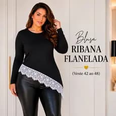 Blusa feminina (42 ao 48) quentinha flanelada frio inverno renda assimétrica manga comprida elegante