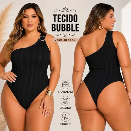 Body feminino canelado mula manca fivela regata estiloso plus size tecido bubble bolha ombro só