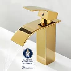 Torneira Banheiro Núcleo de cobre Cascata Dourada Luxo Misturador Monocomando Bica Baixa 18cm Yesop