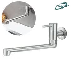 YESOP Torneira De Parede Para Cozinha Aço Inox 304 Gourmet Bica Móvel Flexível Prata Escovado 25cm