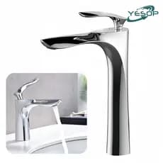 YESOP Torneira Cascata Banheiro Lavabo Bica Alta Monocomando Misturador Prata Cromada Premium