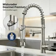 Torneira Cozinha Gourmet Inox Escovado Monocomando Com Spray Extensor Luxo Quente Fria Luxo Yesop