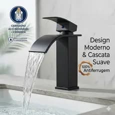 Torneira Preta Banheiro Cascata Misturador Monocomando Bica Baixa Quente E Fria Fosco Yesop