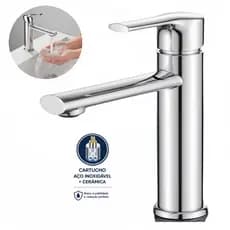 Torneira Banheiro Bancada Monocomando Quente Fria Cromada Misturador Água Quente e Fria Yesop
