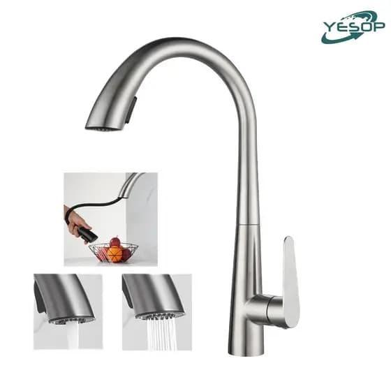YESOP Torneira Cozinha Gourmet Monocomando Extensível Inox Escovado Spray Ducha 360°