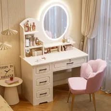 Penteadeira de quarto Luxo com 4 gavetas Mesa de maquiagem multifuncional LED branca Yesop