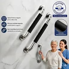 Kit 2 Barras De Apoio Banheiro Yesop Aço Inox 304 Antiderrapante Alça Segurança Idosos Deficientes 40cm 60cm