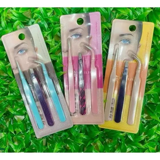 Kit 3 Pincas Curva Curvada Reta Extensao De Cilios Fio A Fio, pinça de sombranchelha.