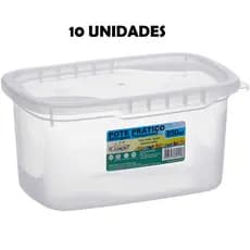 Kit 10 Potes 850Ml transparente Retangular Marmita Fitness Lavável