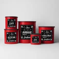 Kit 5 Potes de Mantimentos Plástico Decorado Sonhos Porta Mantimentos