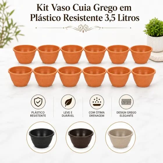 Jogo 12 Vasos Cuia em Plástico Resistente Grego 3,5 Litros Coloridos