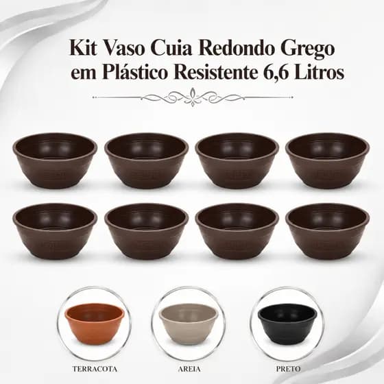 08 Vasos Cuia Grego Em Plástico Resistente  6,6 Litros Vasos Redondos Coloridos Várias Cores