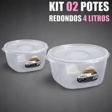 Jogo 2 Potes Redondo Transparente 4 Litros  Organizador De Cozinha Reforçado