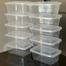 Kit 10 Potes 1 Litro Transparente Retangular Marmitas Fitness Lavável