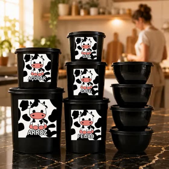 Kit Completo Vasilhas Empilháveis Organizador de Cozinha Potes Mantimentos + Bowls