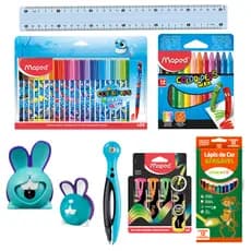 Material Escolar Infantil Meninos Completo Apontador e Borracha Croc Croc Marca Texto Canetinha Regua - Maped