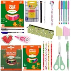 Kit Material Escolar Meninas 94 Itens Lapis De Cor Canetinha Borracha Marca Texto Estojo - Leo e Leo