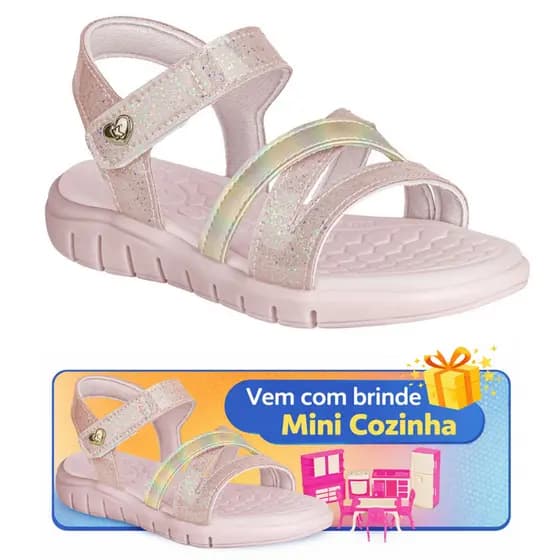 Kidy Sandália Infantil Meninas Fácil de Calçar Rosa Verão com Brinquedo de Brinde