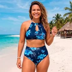 Biquíni Hot Pants  Cintura Alta Plus Size Feminino Com Bojo Removível - Biquíni Hot Pant Forrado Moda Praia - Piscina